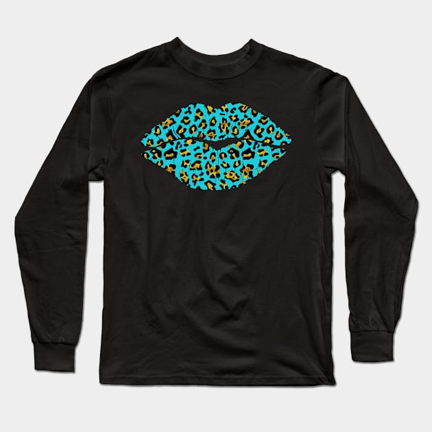 Aqua Leopard Lips Long Sleeve T-Shirt by LittleBean